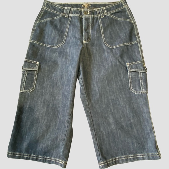Riders By Lee Womens Denim Cargo Bermuda Vacation Casual Short- Sz- 14 - Picture 1 of 16
